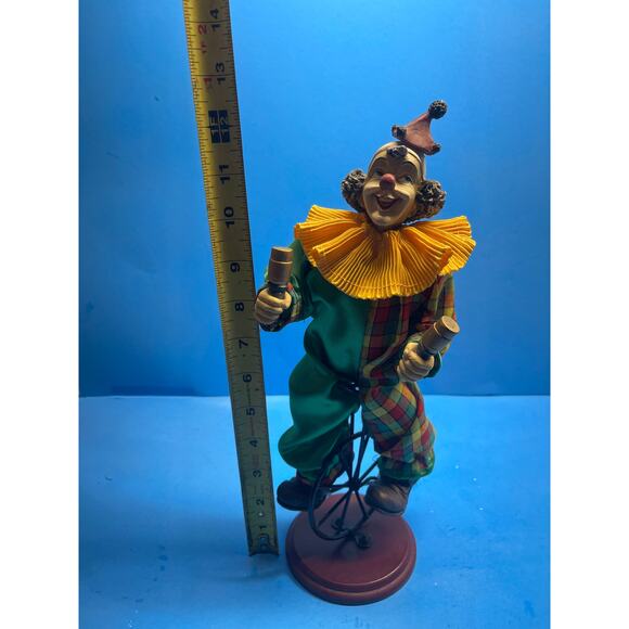 Vintage Circus Clown Figurine with Maracas Unicycle Hand-Painted 12" Multicolor - Picture 11 of 11